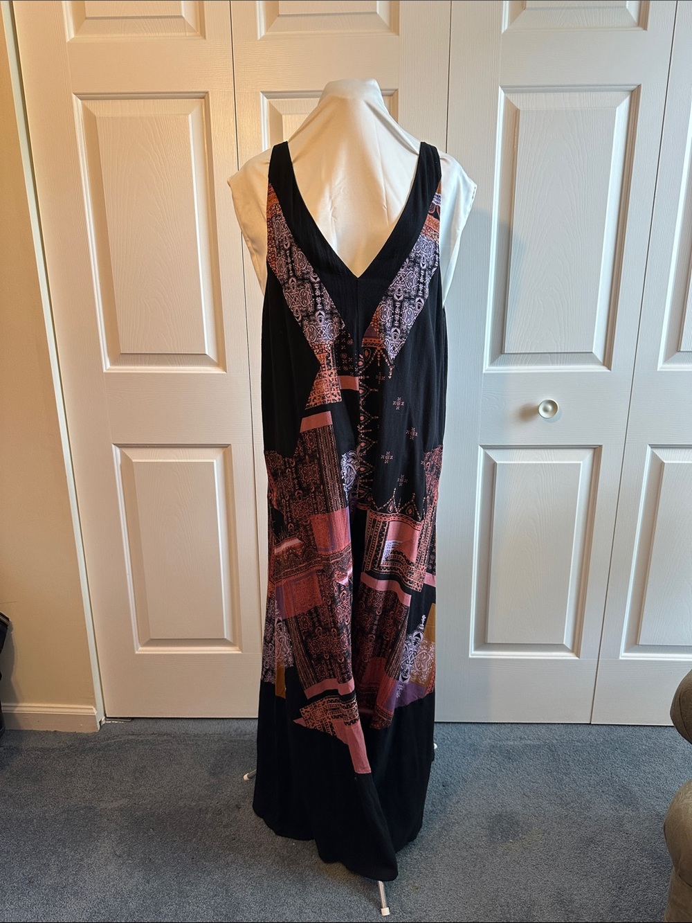 Free People Black Maxi Jumpsuit with Burgundy Patchwork